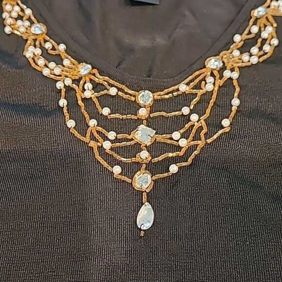 Papell studio black tunic with faux pearls and rhinestone embellishments, - Picture 9 of 9